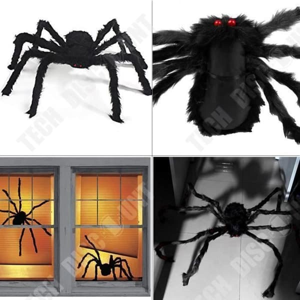 TD® Jättehårig spindeldekoration / Halloween-dekor Svart spindel 150 cm långa plyschröda ögon