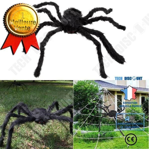 TD® Jättehårig spindeldekoration / Halloween-dekor Svart spindel 150 cm långa plyschröda ögon
