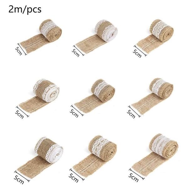 Naler Natural Jute Bandduk med spets för bröllopsdekorationer, kvällar, även gör-det-själv osv. Kit med 9*Rulle med tejp