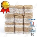 Miniatyrbild 1 av 4: TD® naturligt säckvävsband med spetsdekorationer för bröllopsfest, även DIY - Kit med 9 rullar