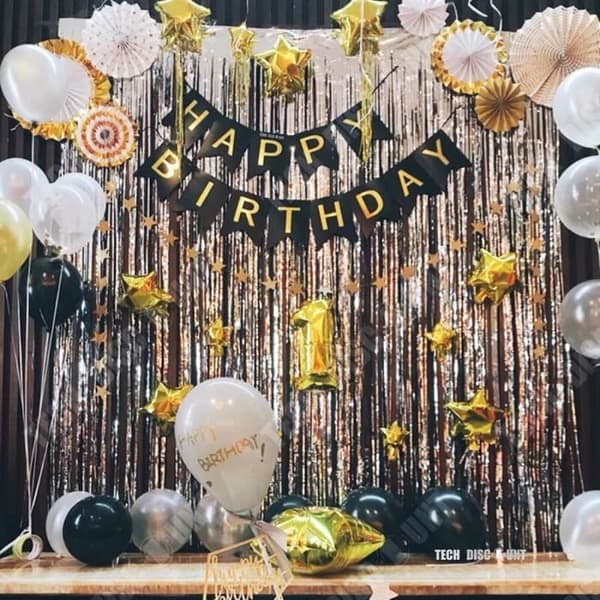 TD® Happy Birthday Banner Svart och guld Grattis på födelsedagen Party Dekoration Bunting Day Dekor för flickor Pojkar Vuxna