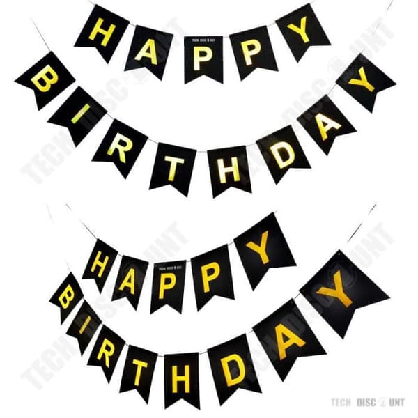 TD® Happy Birthday Banner Svart och guld Grattis på födelsedagen Party Dekoration Bunting Day Dekor för flickor Pojkar Vuxna