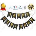 Miniatyrbild 1 av 4: TD® Happy Birthday Banner Svart och guld Grattis på födelsedagen Party Dekoration Bunting Day Dekor för flickor Pojkar Vuxna