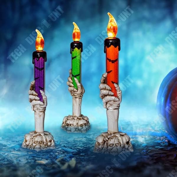 TD® Halloweenljusstake med låga 6.3*21.3cm 3st Skelettljus Skräckaccessoarer Passar för Halloween-dekoration.