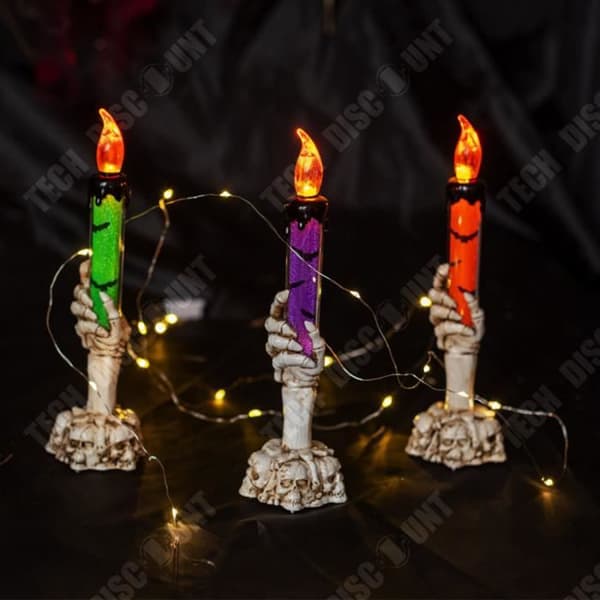 TD® Halloweenljusstake med låga 6.3*21.3cm 3st Skelettljus Skräckaccessoarer Passar för Halloween-dekoration.