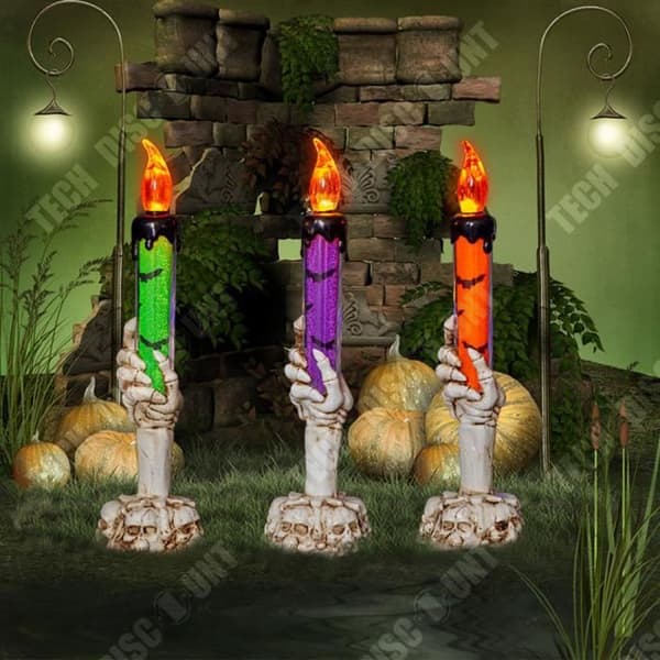 TD® Halloweenljusstake med låga 6.3*21.3cm 3st Skelettljus Skräckaccessoarer Passar för Halloween-dekoration.