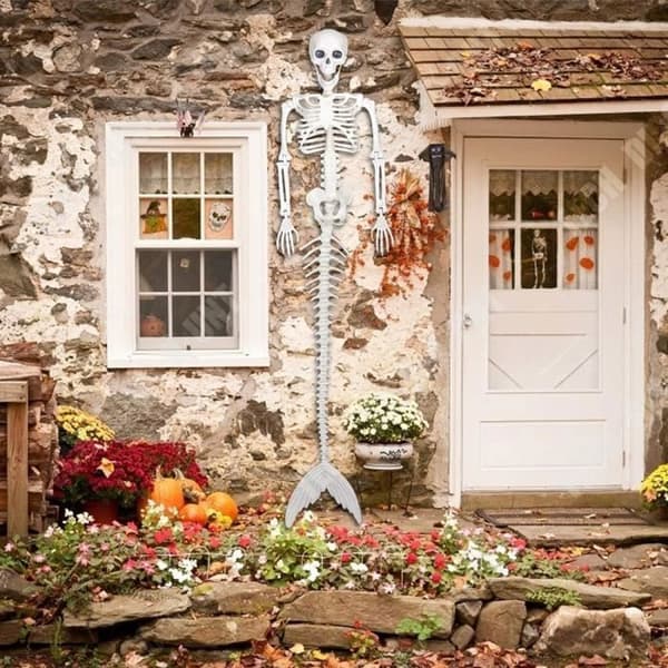 TD® Halloween-prydnad sjöjungfruskelett 80 cm hopfällbar design Skräckscendekoration Lämplig för Halloween-dekoration