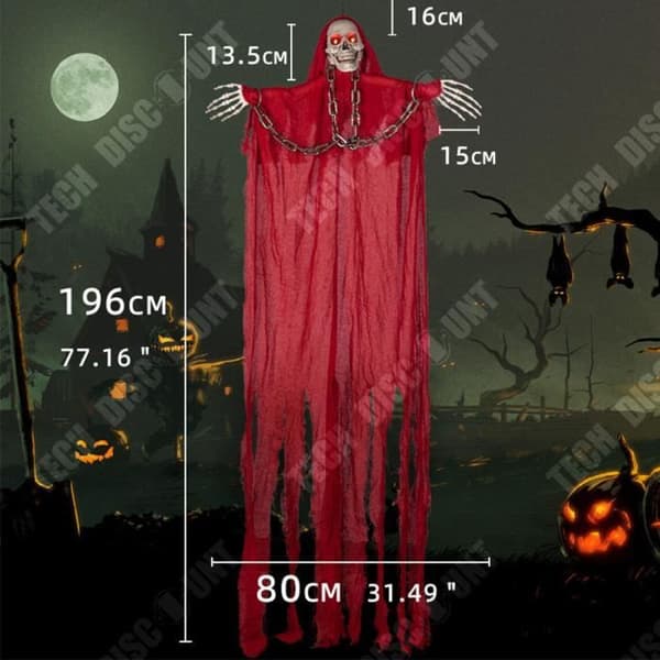 TD® Röd spöksnöre för Halloween 196*80cm Luminösa ögonbollar Röstaktiverad ljuddekoration för Halloween