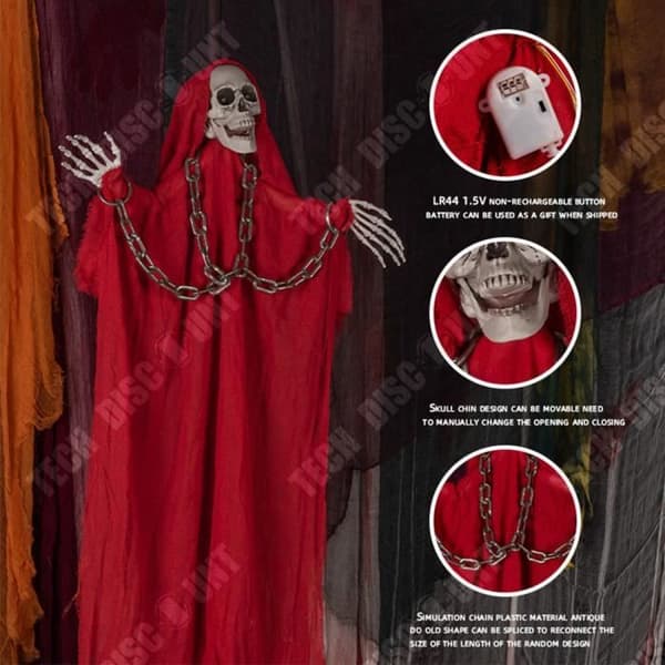 TD® Röd spöksnöre för Halloween 196*80cm Luminösa ögonbollar Röstaktiverad ljuddekoration för Halloween