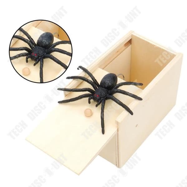 TD® Spider Toys Trälåda Simulering Creative Scare Black Läskiga leksaker Halloween-dekoration