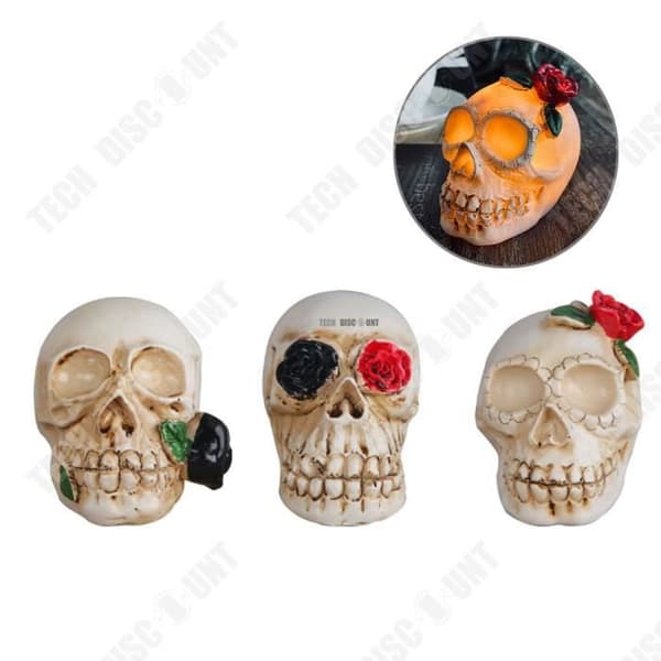 TD® Halloween skull decoration 3pcs Luminous design Scary ambient decoration Suitable for Halloween decoration