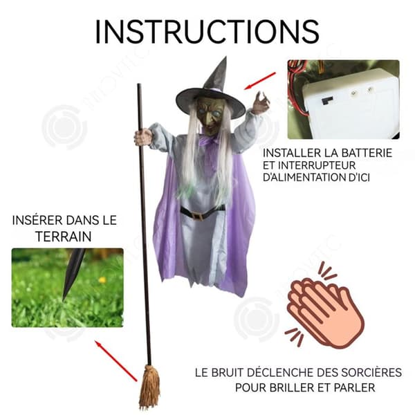 INN Halloween dekorationer 180cm utomhus dekoration kvast för Halloween lila häx fest dekoration att hänga
