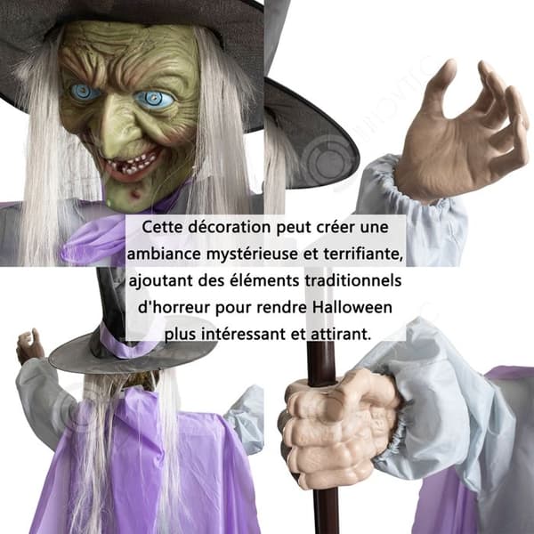 INN Halloween dekorationer 180cm utomhus dekoration kvast för Halloween lila häx fest dekoration att hänga