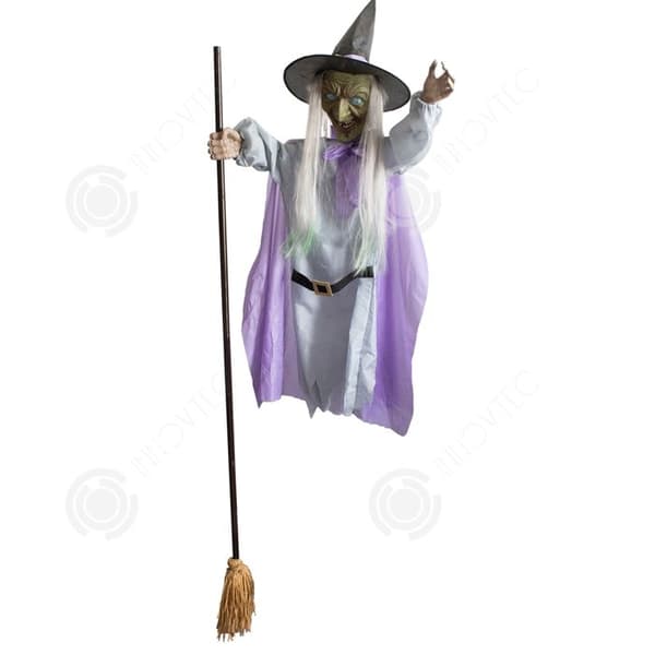 INN Halloween dekorationer 180cm utomhus dekoration kvast för Halloween lila häx fest dekoration att hänga