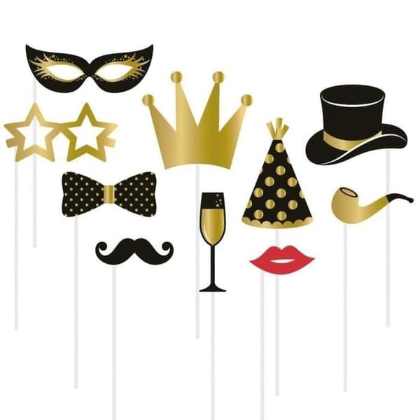 Kit Photobås - Svart och Guld - 10 stycken - Elegans - Festdekoration - Blanda