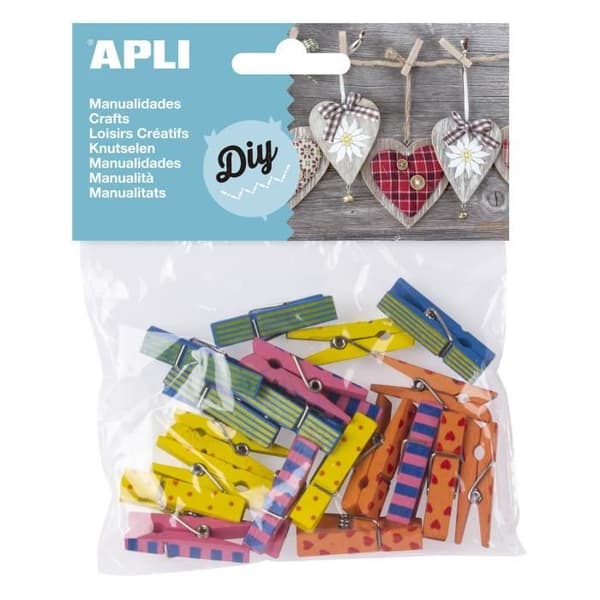 APLI Påse med 20 träpinnar - Diverse mönster - 35 x 7 mm