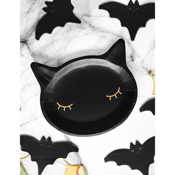 Pappersfat - Ej specificerat - Svart katthuvud - 22x20 cm - Paket med 6 - Perfekt för Halloween