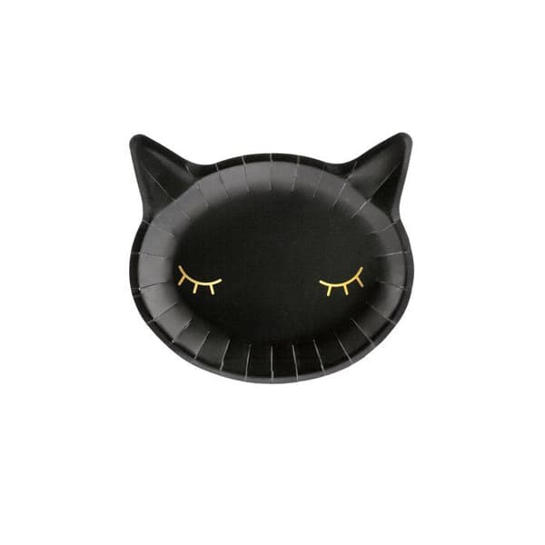 Pappersfat - Ej specificerat - Svart katthuvud - 22x20 cm - Paket med 6 - Perfekt för Halloween
