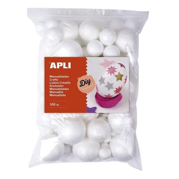 APLI Kids - Påse med 100 polystyrenkulor i olika diametrar - 17456
