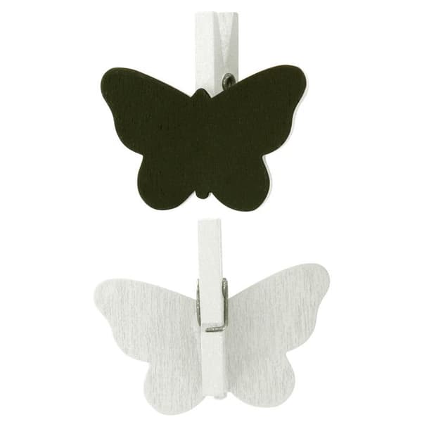 Klämmor svart tavla fjäril vit 4,2 x 2 cm 6 stycken
