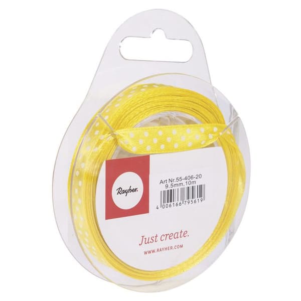 Satinband med gula prickar 9,5 mm 10 m