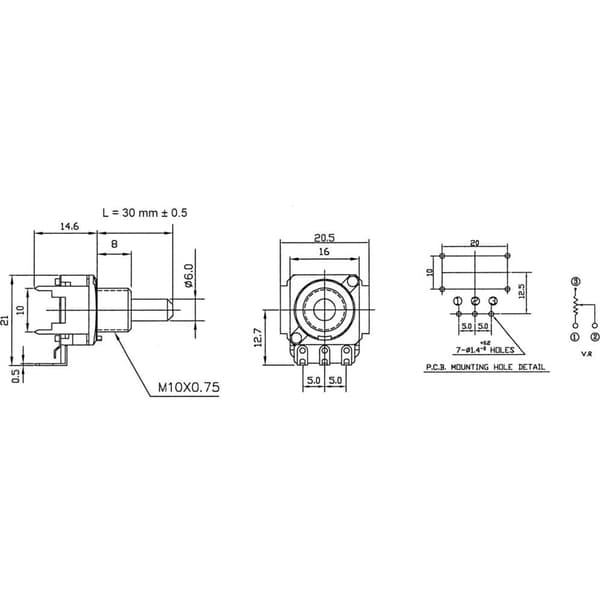 Potentiometer Service RD1601F-40F4-30R-B100K-601 63250-21600-3168/B100K Roterande potentiometer 1 växel Mono 0.2 W 100