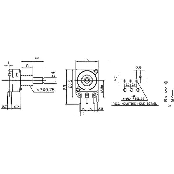 Alpha 63250-01400/B2,5K APM4B2K5M Roterande potentiometer Mono 200 mW 2.5 kΩ 1 st