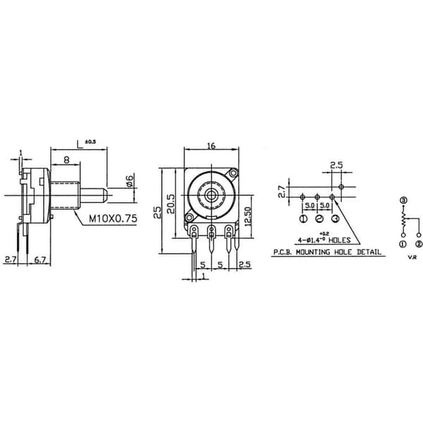 Alpha 63250-01600/B2,5K APM6B2K5M Roterande potentiometer Mono 200 mW 2.5 kΩ 1 st