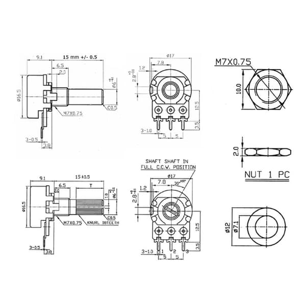 Alpha RV16A01F20KB5KM RV16A01F20KB5KM Roterande potentiometer Stereo 0.2 W 5 kΩ 1 st