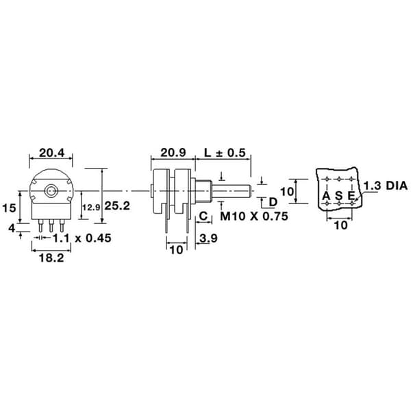 OMEG PC2G20BU CEBS F1 L:50 A4,7K Roterande potentiometer Stereo 0.2 W 4.7 kΩ 1 st