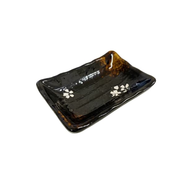 Svart keramisk blom sojaskål 10cmx7cm Kina