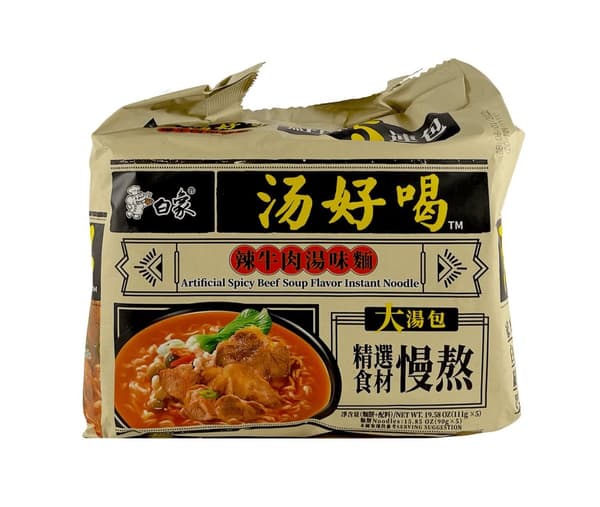 Snabbnudlar Med Spicy Biff Soppbuljong 111gx5st/Förp Bai Xiang Kina