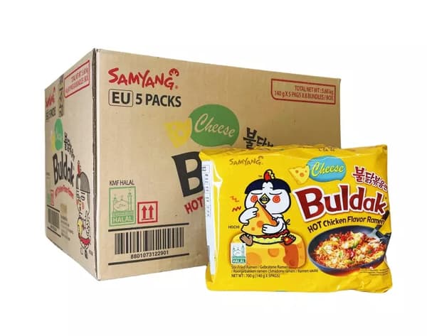 Snabbramen Cheese/Hot Chicken 8x700g/8x140gx5påsar Buldak Samyang Korean