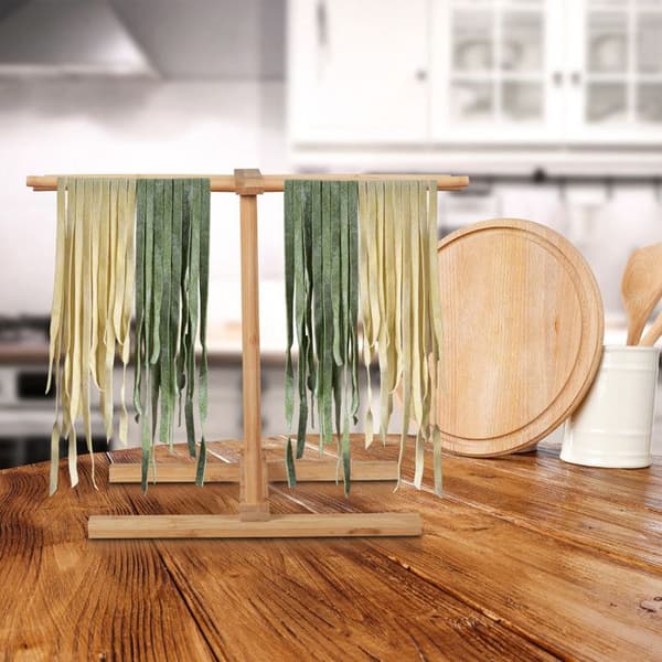 Relaxdays Pastatork, 8 armar, torkning av spaghetti, kompakt bambuavtorkare, HLP 30 x 39,5 x 30 cm, natur