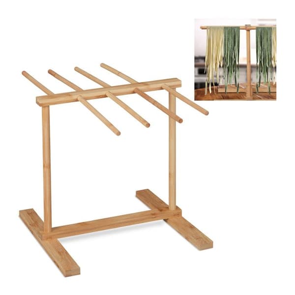 Relaxdays Pastatork, 8 armar, torkning av spaghetti, kompakt bambuavtorkare, HLP 30 x 39,5 x 30 cm, natur