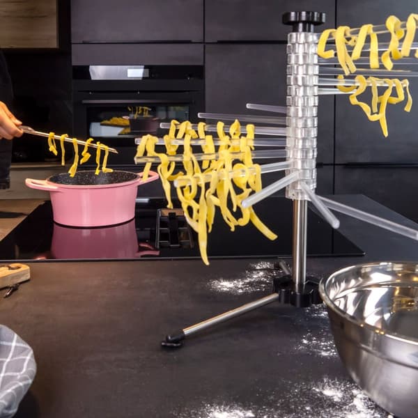 Pastahylla för upphängning och torkning av pasta med utdragbara steg - hopfällbar för transport av färsk pasta