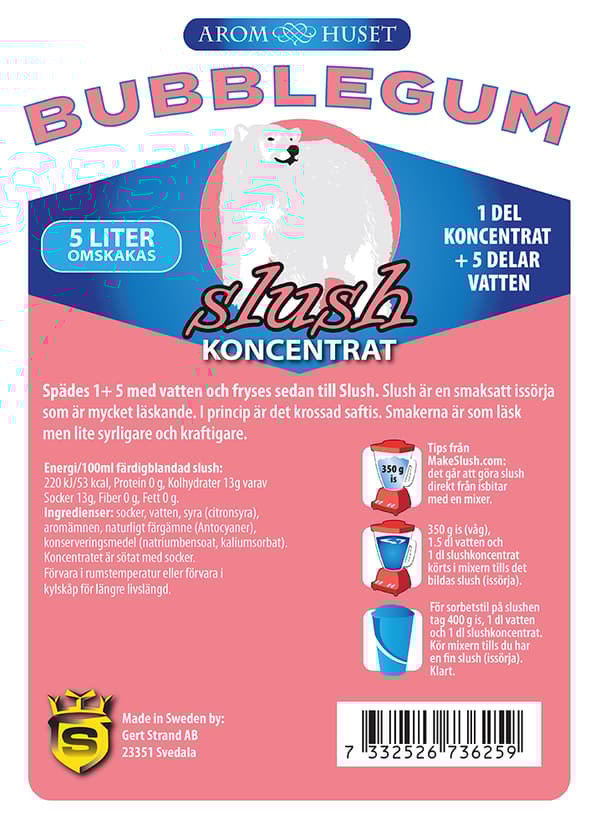 SLUSH Bubble gum koncentrat 5L, spädes 1+5