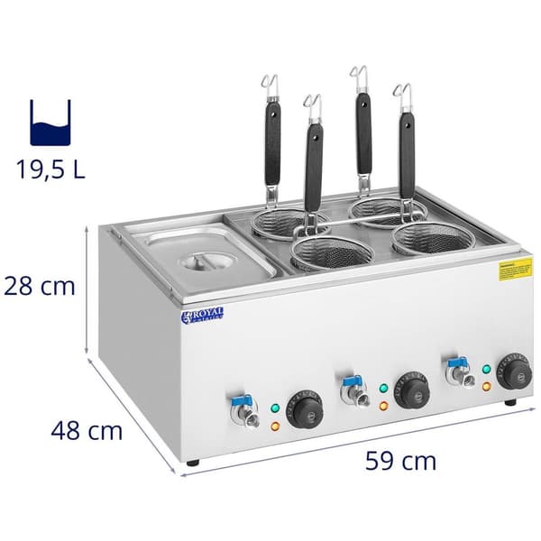 Royal Catering Pastakokare med 4 pastakorgar och GN 1/3 behållare - Temperatur: 30–110 °C