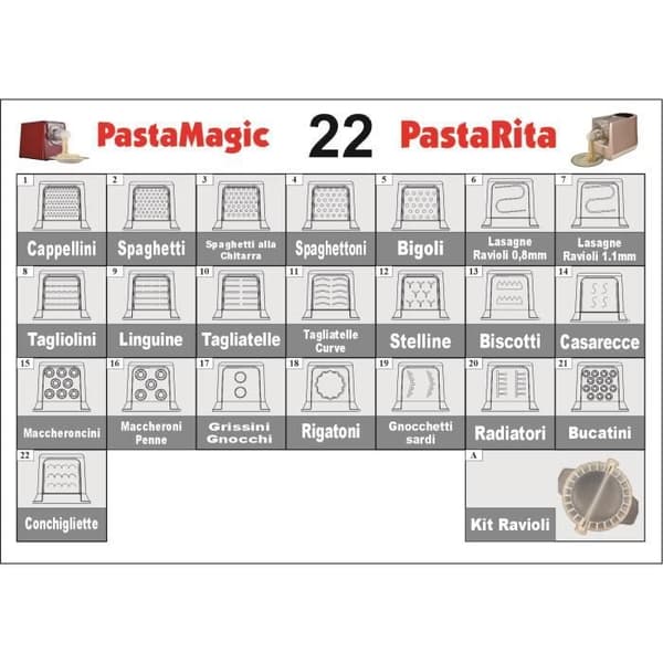 Mixer och Pastamaskin 3 i 1 Pasta Bröd Pizza 22 Dies 1Kg 300Watt PastaRita