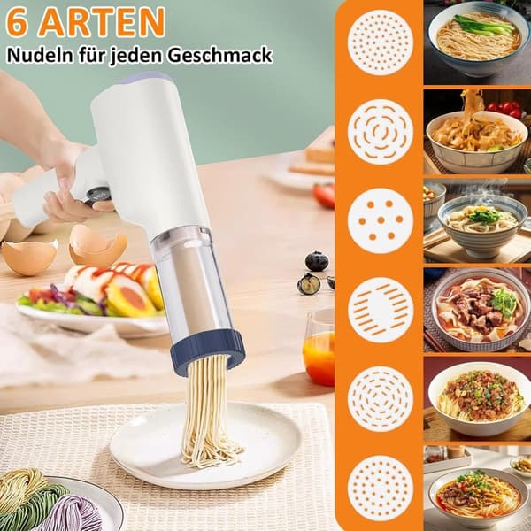 Lollanda Elektrisk Idiyappam och pastamaskin, handhållen trådlös pastapressar, 6-i-1 automatisk pastamaskin