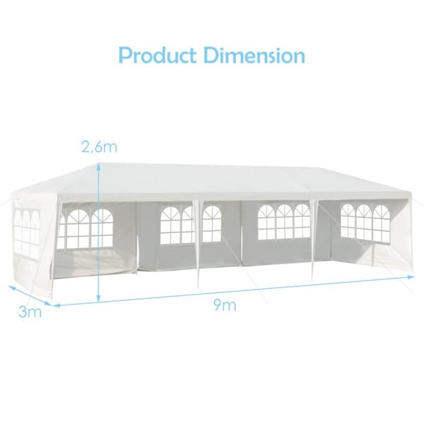Paviljongtält, 9m x 3m x 2.6m, Vit