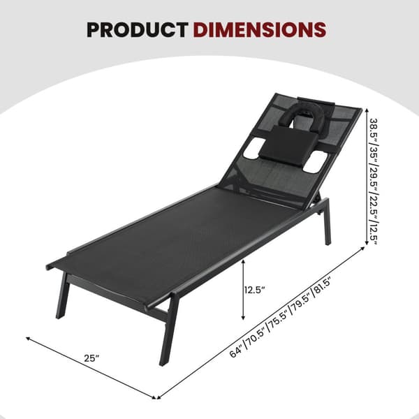 Utomhusloungefåtölj, 162,56 cm-207,01 cm x 63,5 cm x 97,79 cm-31,75 cm, Svart
