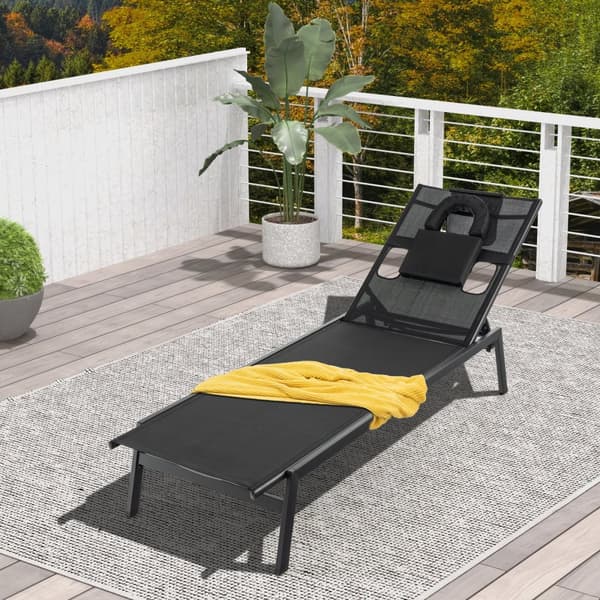 Utomhusloungefåtölj, 162,56 cm-207,01 cm x 63,5 cm x 97,79 cm-31,75 cm, Svart