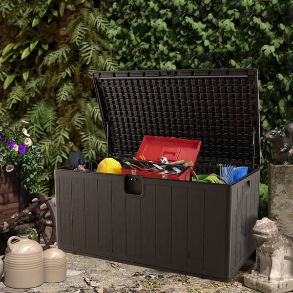 Utemöbel Förvaringsbehållare, 130 Gallon Utemöbel Allvädersförvaringsbehållare med Låsbar Lock, 50x22x25 tum, Brun