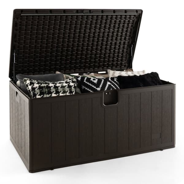 Utemöbel Förvaringsbehållare, 130 Gallon Utemöbel Allvädersförvaringsbehållare med Låsbar Lock, 50x22x25 tum, Brun