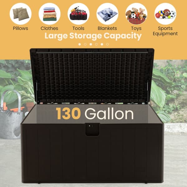 Utemöbel Förvaringsbehållare, 130 Gallon Utemöbel Allvädersförvaringsbehållare med Låsbar Lock, 50x22x25 tum, Brun
