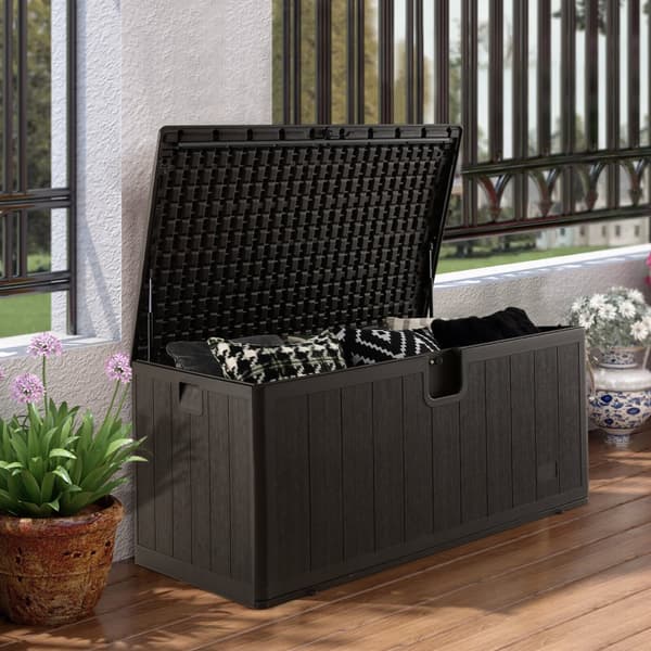 Utemöbel Förvaringsbehållare, 130 Gallon Utemöbel Allvädersförvaringsbehållare med Låsbar Lock, 50x22x25 tum, Brun