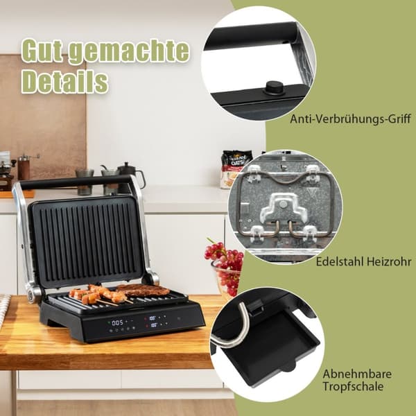 Elektrisk grill, 3-i-1 1200W Panini Press Grill, 35x30x14 cm, Svart