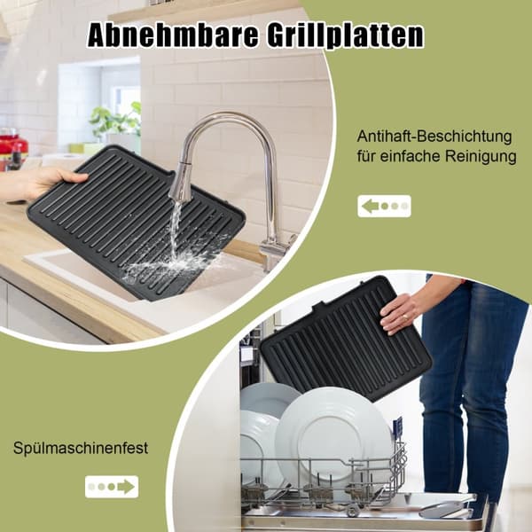 Elektrisk grill, 3-i-1 1200W Panini Press Grill, 35x30x14 cm, Svart