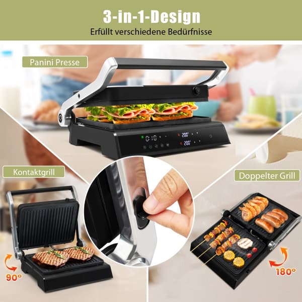 Elektrisk grill, 3-i-1 1200W Panini Press Grill, 35x30x14 cm, Svart